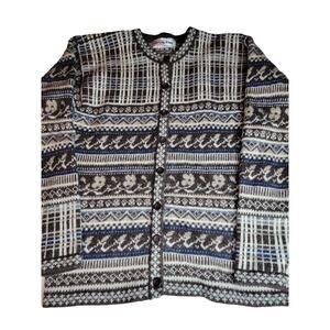 Crystal-Kobe Woolen Multi Brown Blue Cardigan Women's M L Medium Large